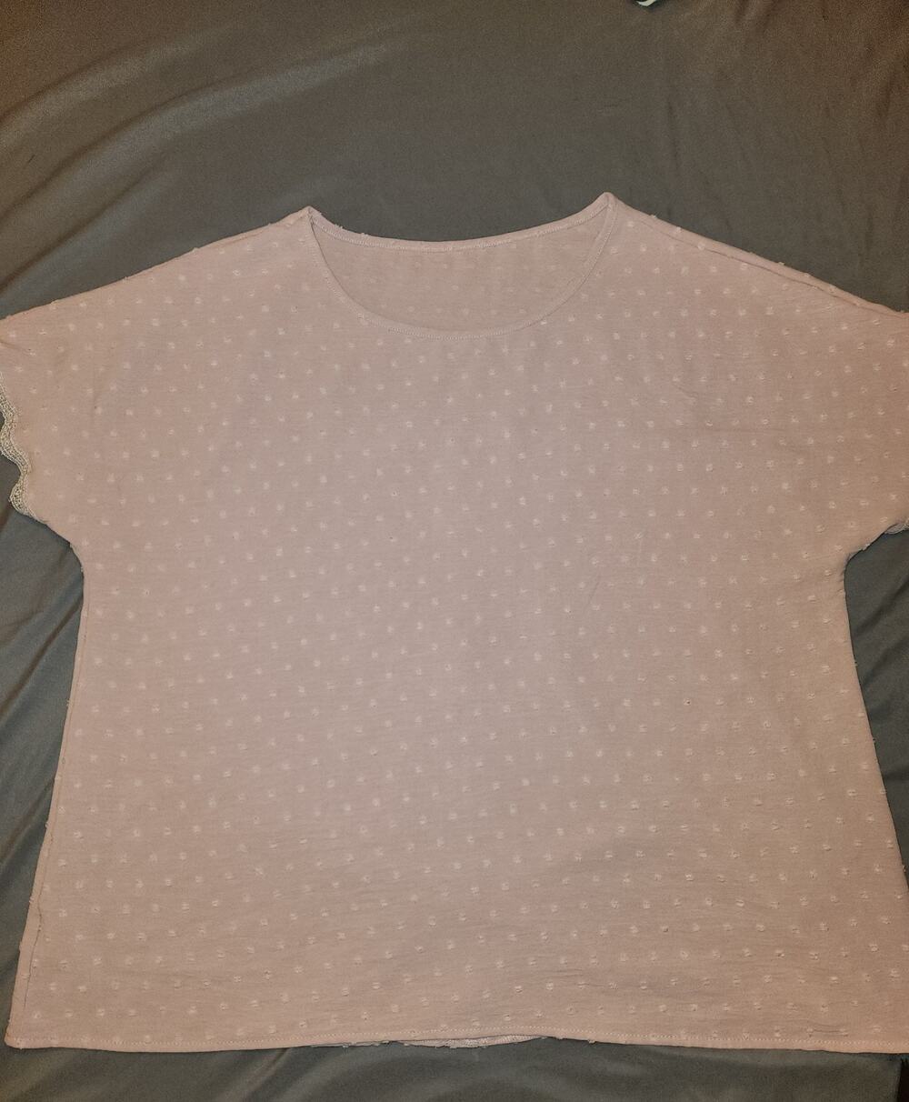 Women's Pink Polka Dot Round Neck Short Sleeve Button Back Blouse 2XL